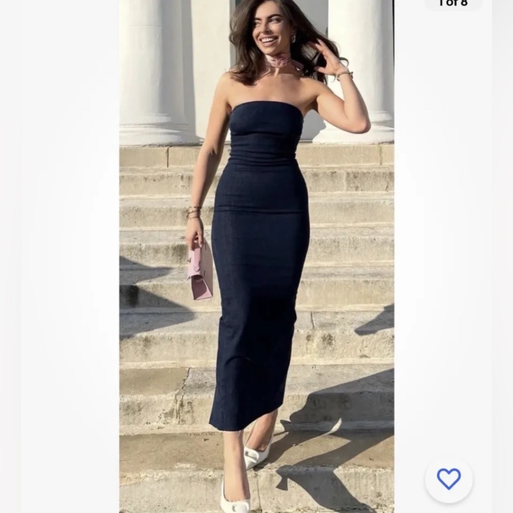 Zara ZW Strapless Denim Dress